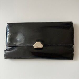 Furla Long Trifold Patent Leather Wallet Shiny Black